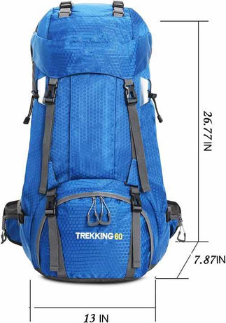 Dark Blue 60L Waterproof Hiking Backpack with Multi-Pocket Design for Outdoor Adventures