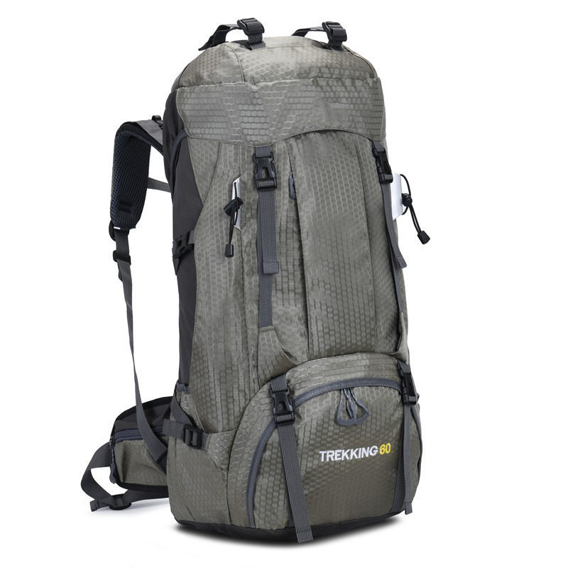 Gray 60L Waterproof Hiking Backpack with Multi-Pocket Design for Outdoor Adventures