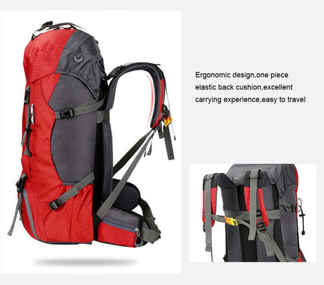 Gray 60L Waterproof Hiking Backpack with Multi-Pocket Design for Outdoor Adventures