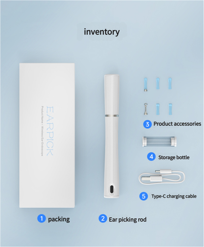 White Smart Visual Ear Cleaning Stick with 1080P Camera and Rechargeable Battery