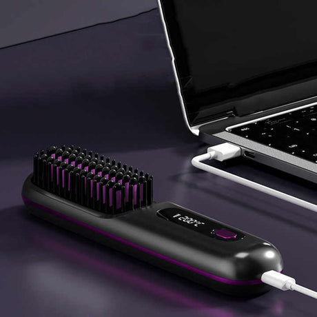 White Wireless Hair Straightening Brush - Compact and Rechargeable Styling Tool