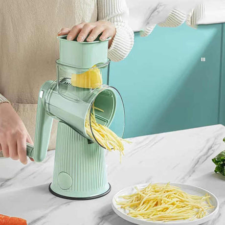 White Multifunctional Manual Rotary Vegetable Slicer with 10 Blades - Safe and Easy-to-Use