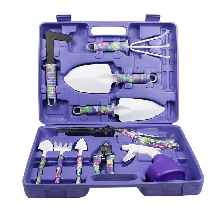 YL/Z10 Purple 10-Piece Floral Gardening Tool Set with Carrying Case - Durable and Stylish