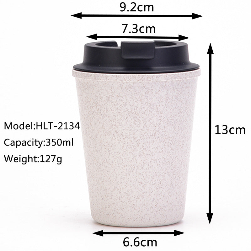 Yellow 350ml Wheat Straw Double-Layer Coffee Cup - Eco-Friendly and Lightweight