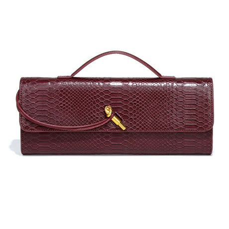 Wine Red Elegant PU Leather Clutch Bag with Snake Print Design - Multi-color Options