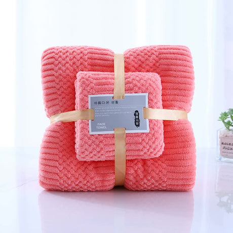 (2 PCS Dark Pink) Coral Fleece Towel and Bath Towel Set - Ultra Soft, Absorbent, and Lint-Free for Home and Spa