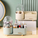 White Rotating Makeup Organizer Box - Multi-Compartment Cosmetic Storage with Dustproof Cover