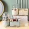 White Rotating Makeup Organizer Box - Multi-Compartment Cosmetic Storage with Dustproof Cover