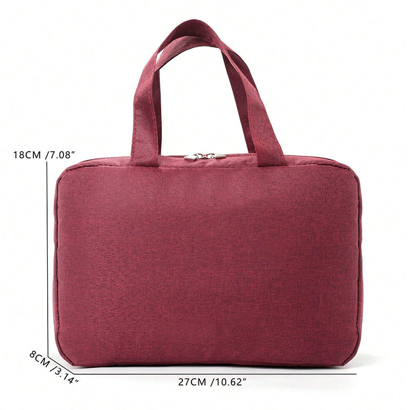 Wine Red Multipurpose Portable Travel Toiletry Bag - Waterproof Cosmetic Organizer with Zipper