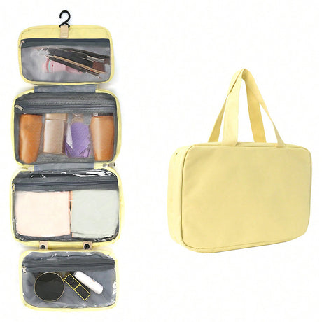 Yellow Multipurpose Portable Travel Toiletry Bag - Waterproof Cosmetic Organizer with Zipper