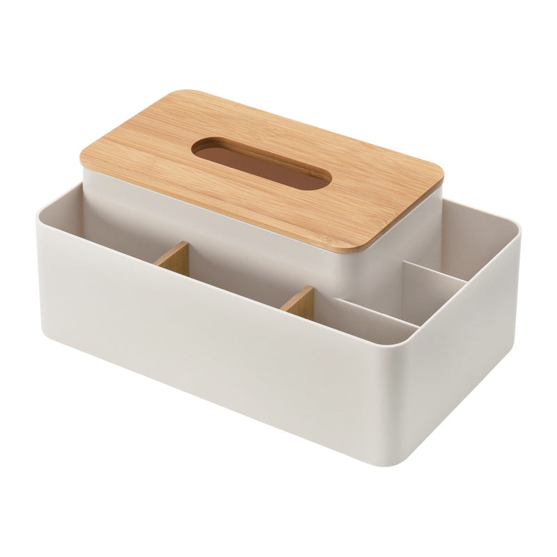 Apricot Multifunctional Tissue Box Organizer - Bamboo Lid with Dividers for Desktop Storage