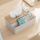 Apricot Multifunctional Tissue Box Organizer - Bamboo Lid with Dividers for Desktop Storage