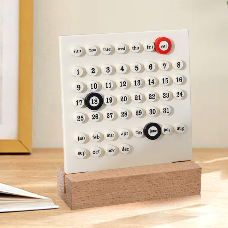 White DIY Ring Perpetual Calendar - Creative Acrylic Desktop Calendar with Adjustable Rings