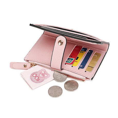 3 PCS Apricot Women's Small Zipper Snap Card Wallet, Ladies PU Leather Credit Card Holder with Coin Pocke