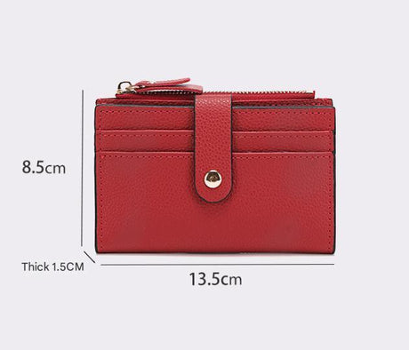 3 PCS Red Women's Small Zipper Snap Card Wallet, Ladies PU Leather Credit Card Holder with Coin Pocke