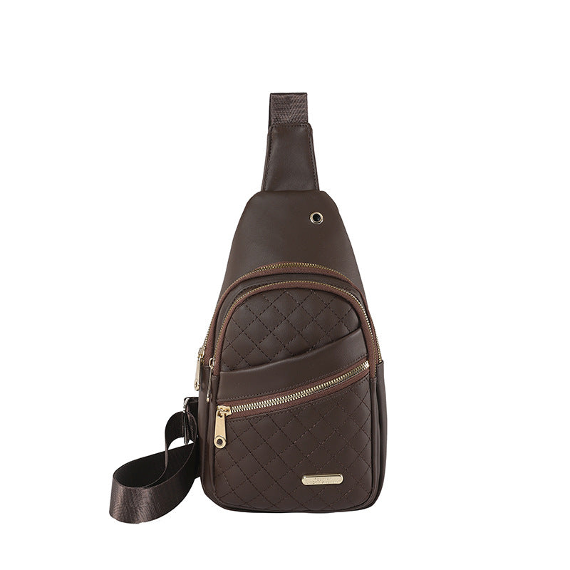 Dark Brown Women's Quilted Sling Bag - Stylish Crossbody Shoulder Backpack