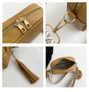 White Trendy Crossbody Shoulder Bag with Tassel Accent - Compact and Stylish