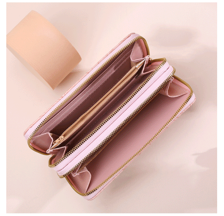 2 PCS Grey Elegant Floral Embossed Long Wallet with Double Zipper