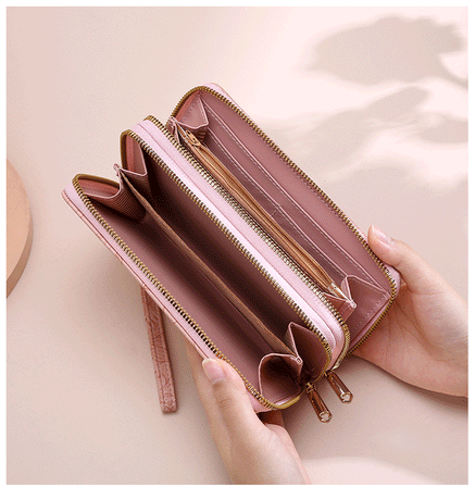 2 PCS Grey Elegant Floral Embossed Long Wallet with Double Zipper