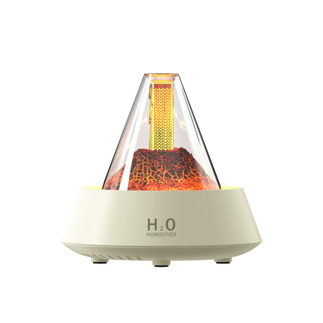 White Pyramid Flame Mist Humidifier with Ambient Lighting - Ultrasonic Aromatherapy Diffuser