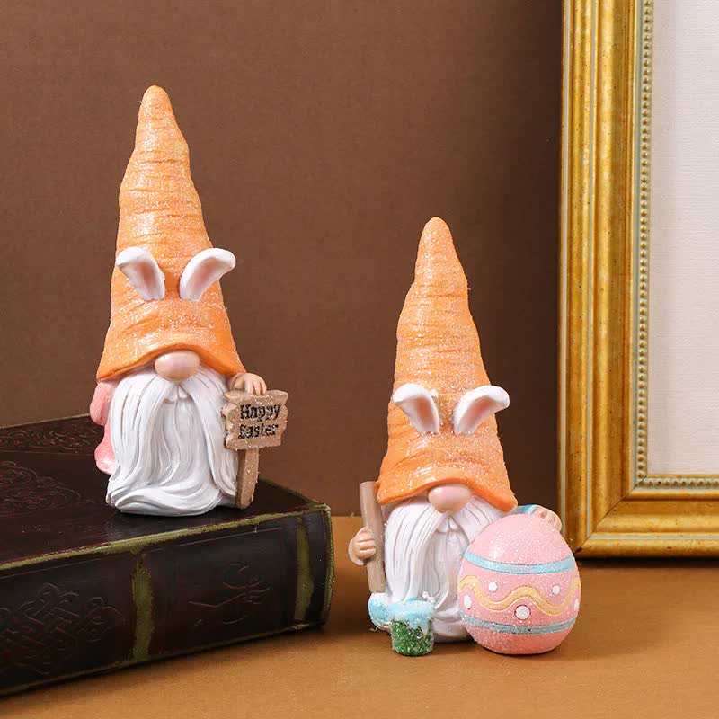 Easter Bunny Gnome Figurines - Handmade Carrot Hat Decorations for Easter Home Decor