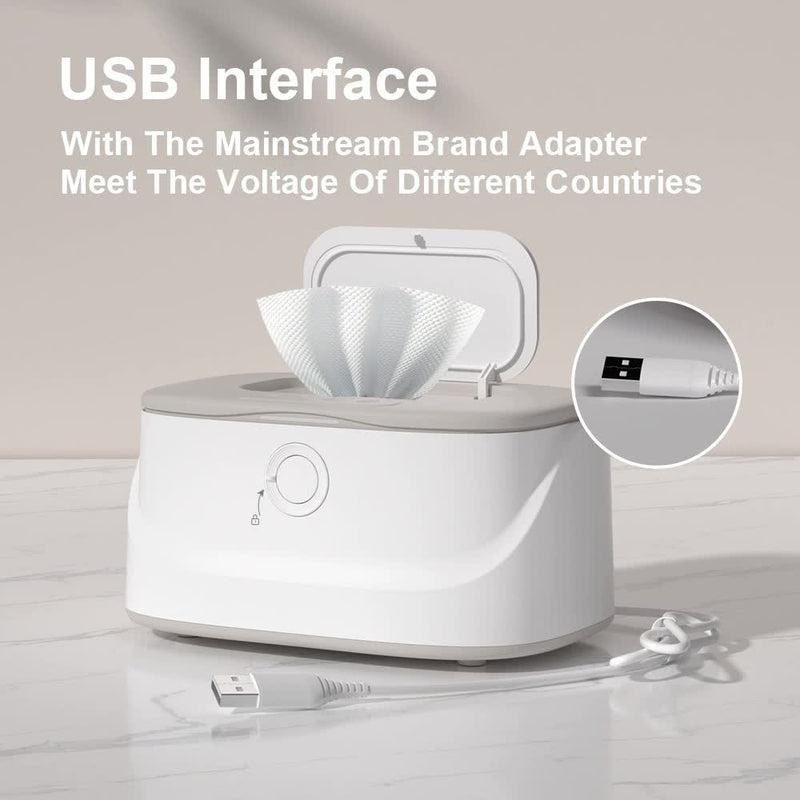 White USB-Powered Baby Wet Wipes Warmer - Portable and Adjustable Heating