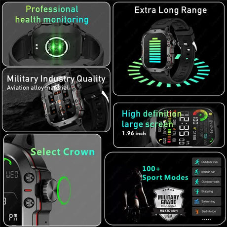 White Rugged Smart Fitness Watch - Waterproof, Multi-Sport Modes, and Health Tracking