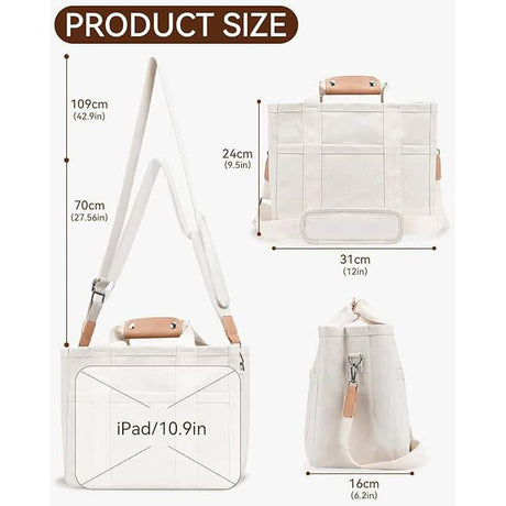 White Multi-Functional Canvas Tote Bag with Adjustable Strap - Spacious and Durable