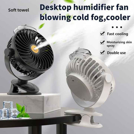 White Portable Clip-On Mist Fan - Rechargeable Cooling Fan with Adjustable Spray Modes