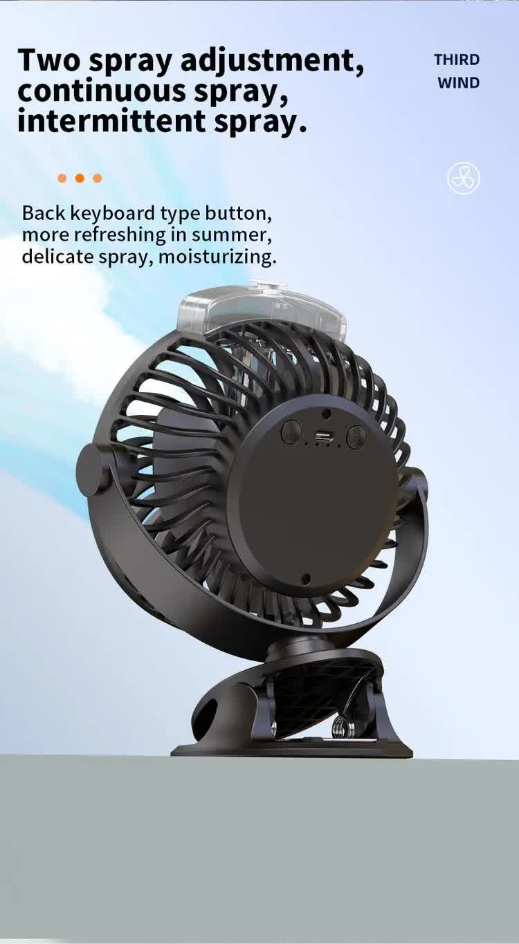 White Portable Clip-On Mist Fan - Rechargeable Cooling Fan with Adjustable Spray Modes