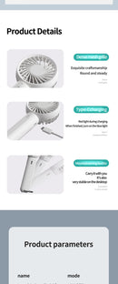 White Mini Handheld Rechargeable Fan - Portable USB-Powered Cooling with Keyring