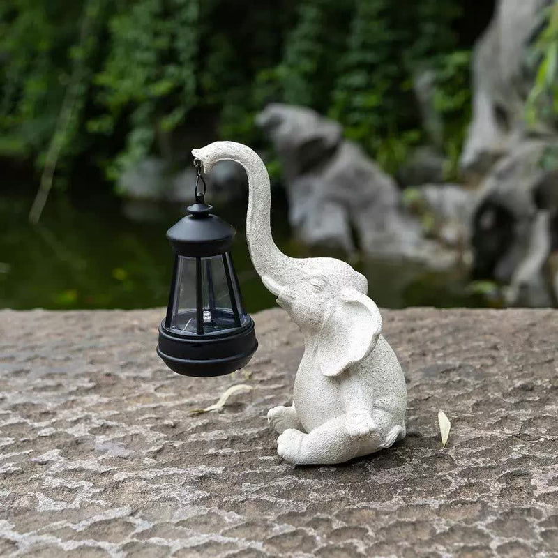 White Meditating Elephant Solar Lantern Statue - Decorative Garden Light for Outdoor Spaces