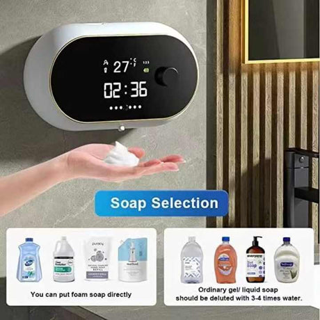 White Wall-Mounted Automatic Foam Soap Dispenser with LED Display