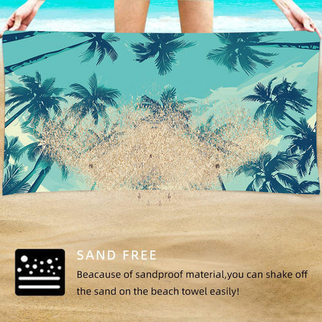 2 pcs Palm Frond Extra Large Microfiber Double-Sided Beach Towel, Quick-Drying and Portable