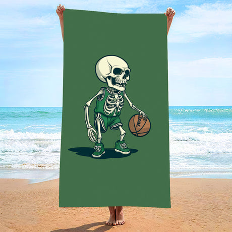 2 PCS Skeleton Man Playing Basketball Extra Large Microfiber Double-Sided Beach Towel, Quick-Drying and Portable