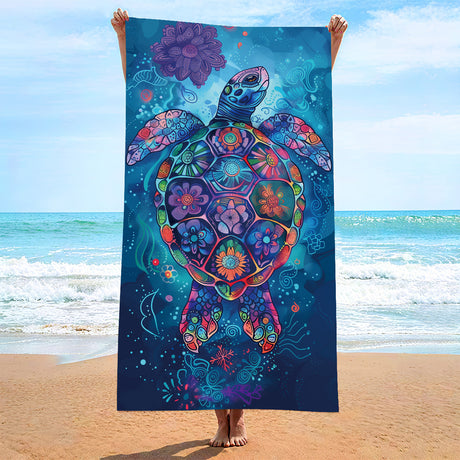 2 PCS Swimming Turtles Extra Large Microfiber Double-Sided Beach Towel, Quick-Drying and Portable