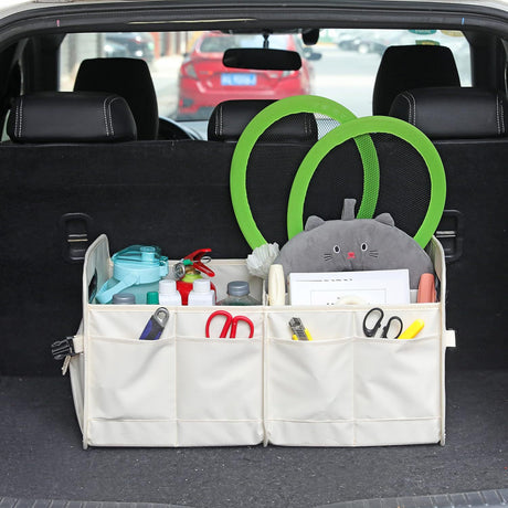 White Large Car Storage Organizer with Handles, 24x17.6x12.2 in, Collapsible