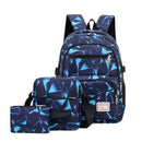 Blue Stylish 3-Piece Backpack Set with Unique Geometric Design