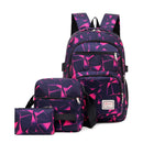 Rose-red Stylish 3-Piece Backpack Set with Unique Geometric Design