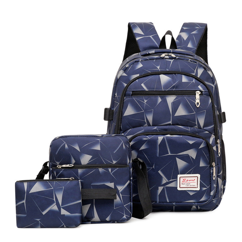 Grey Stylish 3-Piece Backpack Set with Unique Geometric Design