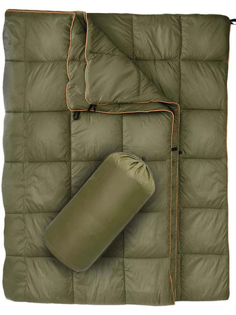 Military Green Compact Lightweight Quilted Blanket - Soft, Warm, and Portable for Outdoor Adventures