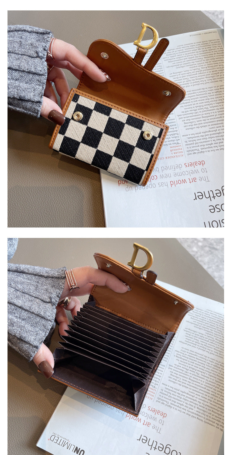 Khaki Stylish Checkered Wallet with Multiple Card Slots - Compact and Practical for Daily Use