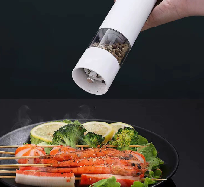 White Elegant Red Electric Salt and Pepper Grinder - Modern and Compact for Effortless Seasoning