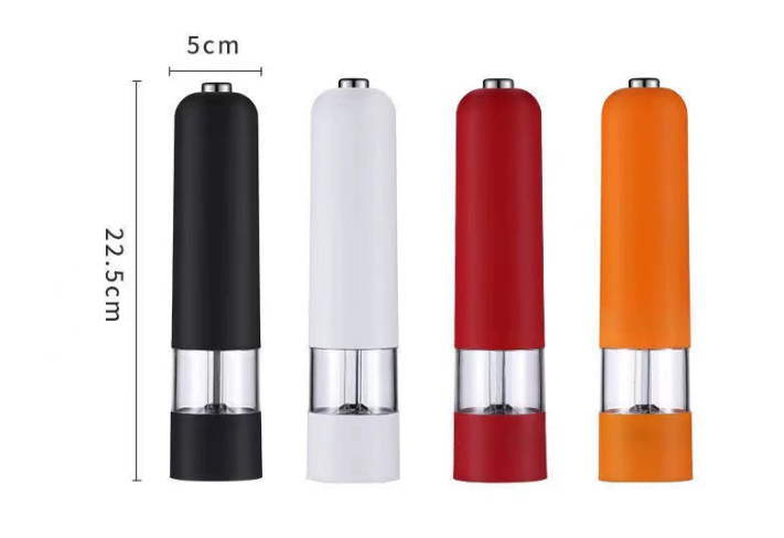 White Elegant Red Electric Salt and Pepper Grinder - Modern and Compact for Effortless Seasoning