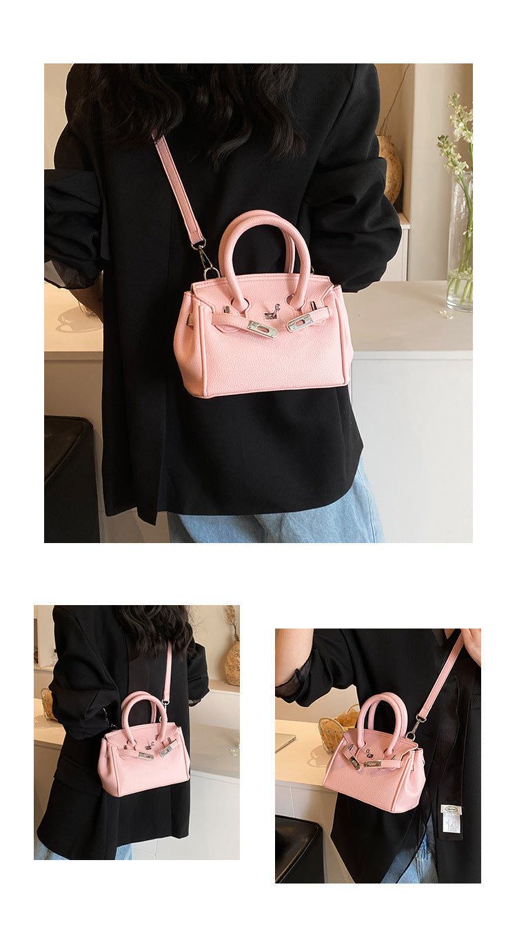 Pink Mini Black Litchi Texture  Bag - Handbag, Crossbody & Shoulder Bag