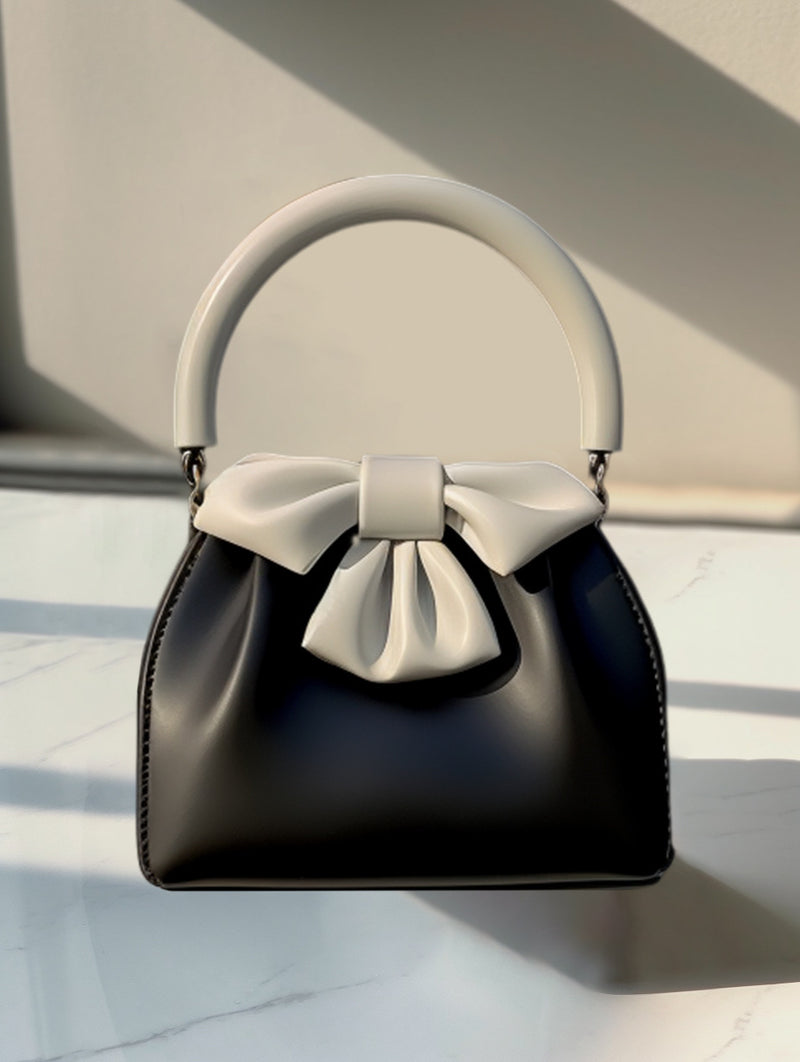 Black and white Elegant Women's Two-Tone Bowknot Bucket Handbag - Stylish and Lightweight