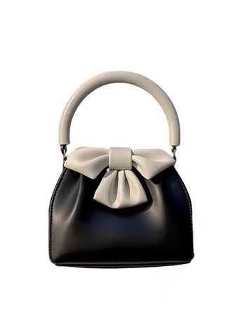 Black and white Elegant Women's Two-Tone Bowknot Bucket Handbag - Stylish and Lightweight