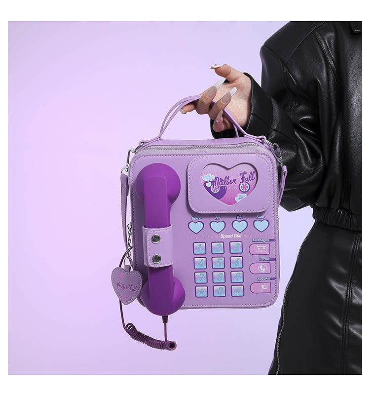 Purple Sweet Girl Creative Crossbody Bag with Telephone Design, PU Material, Lightweight and Unique