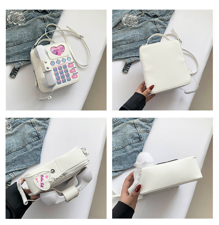 Purple Sweet Girl Creative Crossbody Bag with Telephone Design, PU Material, Lightweight and Unique