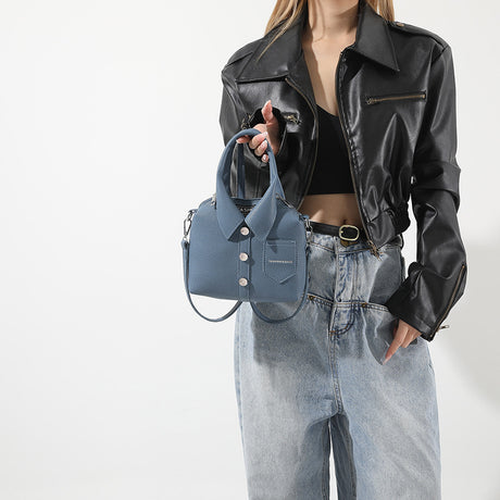 Denim Blue Trendy Shirt-Inspired PU Shoulder Bag | Stylish Handbag with Unique Design